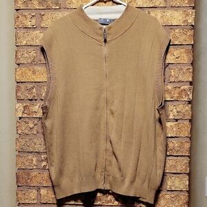Talbots Pima Cotton Sweater Vest Zip Up Tan Size XL
